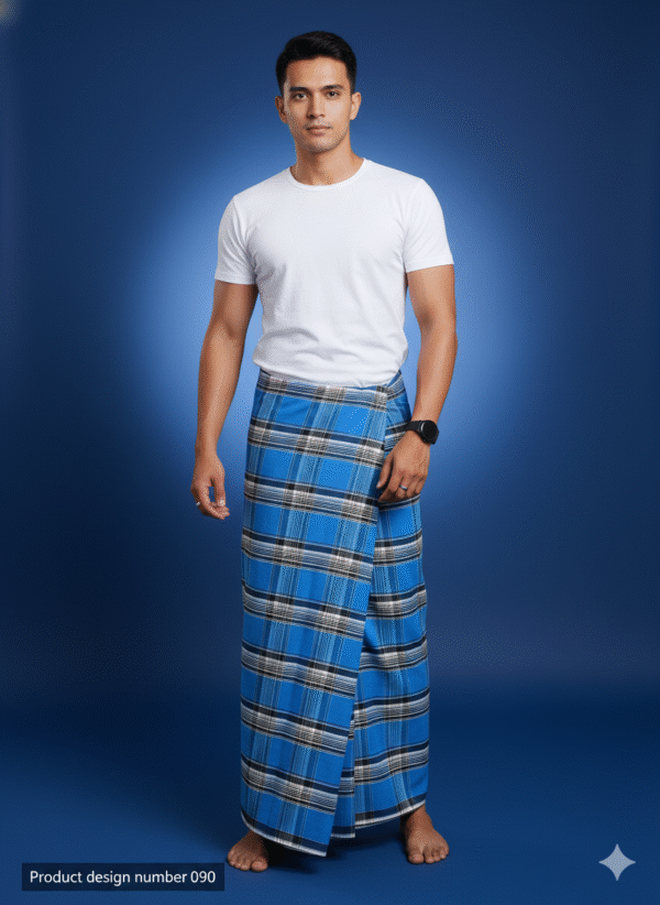Generated Image October 09, 2025 - 11_57AM - Copy Men's Modern Lungi - Bold Blue & Black Plaid Design