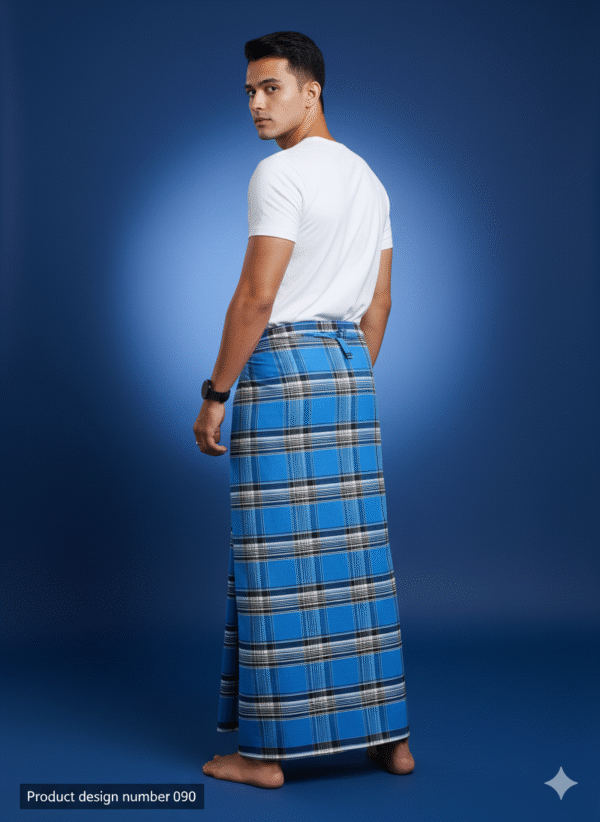 Generated Image October 09, 2025 - 11_58AM - Copy Men's Modern Lungi - Bold Blue & Black Plaid Design