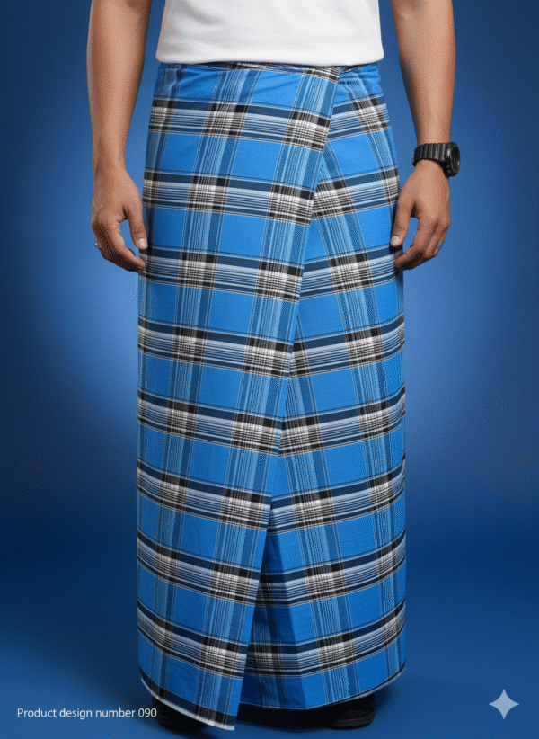 Generated Image October 09, 2025 - 11_59AM Men's Modern Lungi - Bold Blue & Black Plaid Design