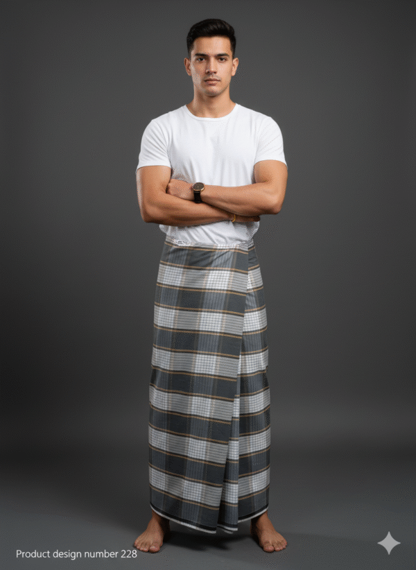 Men's Stylish Plaid Lungi - Sophisticated Grey and Brown Design