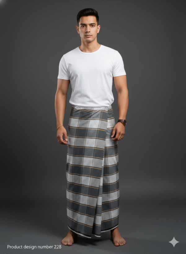 Men's Stylish Plaid Lungi - Sophisticated Grey and Brown Design