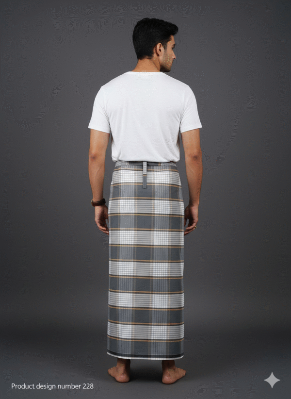Men's Stylish Plaid Lungi - Sophisticated Grey and Brown Design