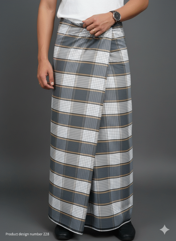 Men's Stylish Plaid Lungi - Sophisticated Grey and Brown Design