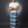 Men's Stylish Lungi - Modern Blue & Grey Plaid Design