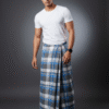 Men's Stylish Lungi - Modern Blue & Grey Plaid Design