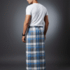 Men's Stylish Lungi - Modern Blue & Grey Plaid Design
