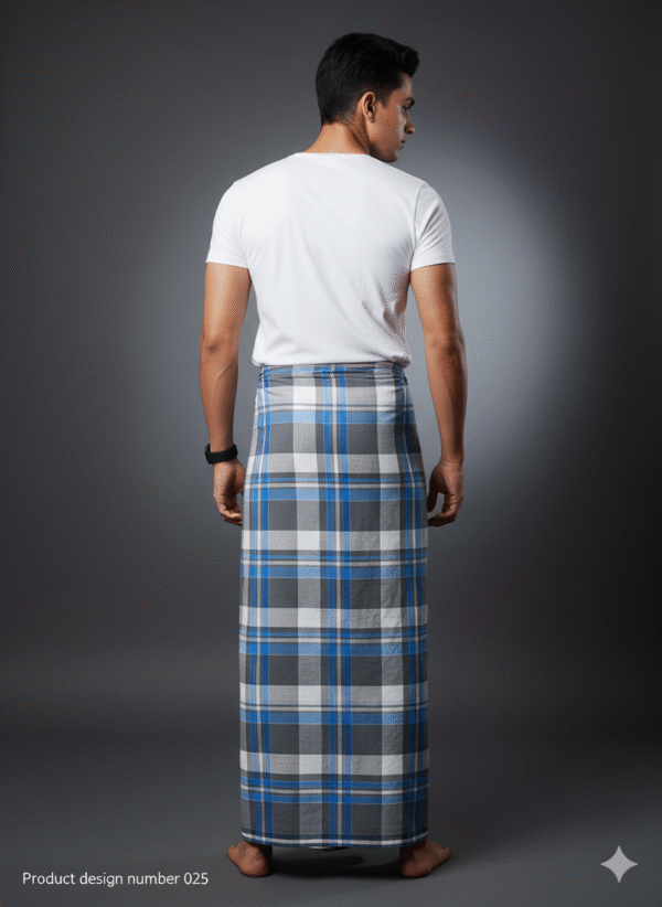 Men's Stylish Lungi - Modern Blue & Grey Plaid Design