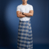 Men's Stylish Lungi - Modern Blue & Grey Plaid Design