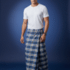 Men's Stylish Lungi - Modern Blue & Grey Plaid Design