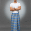 Men's Stylish Lungi - Modern Blue & Grey Plaid Design