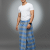 Men's Stylish Lungi - Modern Blue & Grey Plaid Design