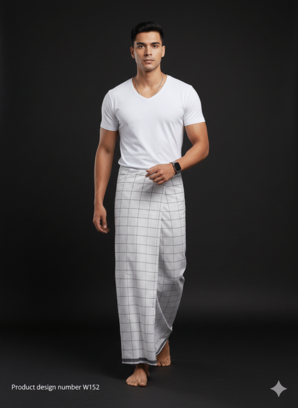 Men's Stylish Lungi - Modern Blue & Grey Plaid Design