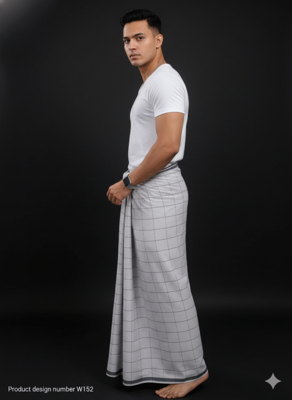 Men's Stylish Lungi - Modern Blue & Grey Plaid Design