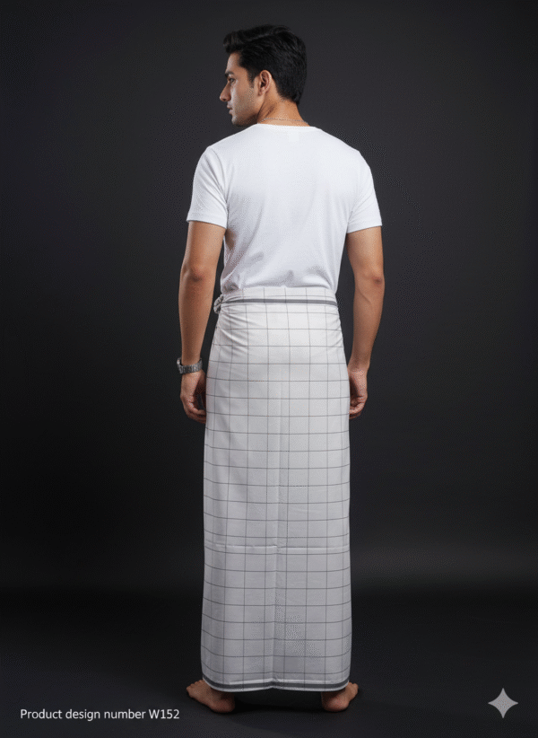 Men's Stylish Lungi - Modern Blue & Grey Plaid Design