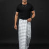 Men's Stylish Lungi - Crisp White & Blue Checkered Design