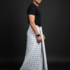 Men's Stylish Lungi - Crisp White & Blue Checkered Design