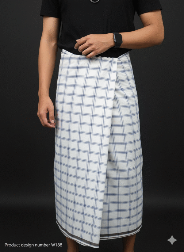 Men's Stylish Lungi - Crisp White & Blue Checkered Design