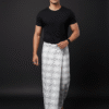 Men's Stylish Lungi - Minimalist White & Grey Plaid Design