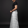Men's Stylish Lungi - Minimalist White & Grey Plaid Design
