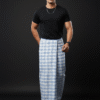 Men's Stylish Lungi - Crisp White & Light Blue Plaid Design