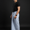 Men's Stylish Lungi - Crisp White & Light Blue Plaid Design