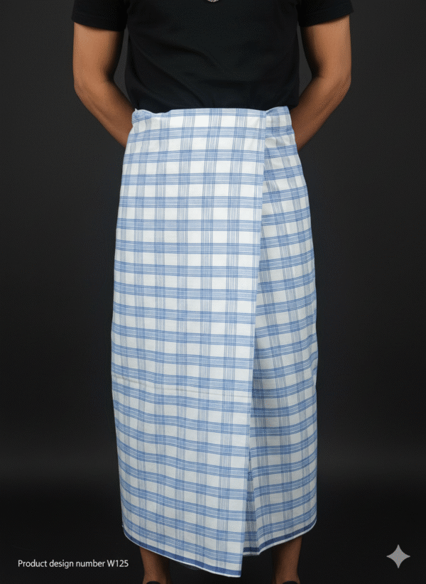 Men's Stylish Lungi - Crisp White & Light Blue Plaid Design
