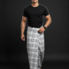 Men's Stylish Lungi - Minimalist White & Grey Plaid Design