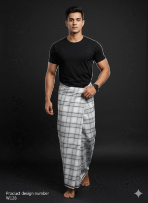 Generated Image October 19, 2025 - 6_47PM Men's Stylish Lungi - Minimalist White & Grey Plaid Design