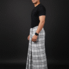 Men's Stylish Lungi - Minimalist White & Grey Plaid Design