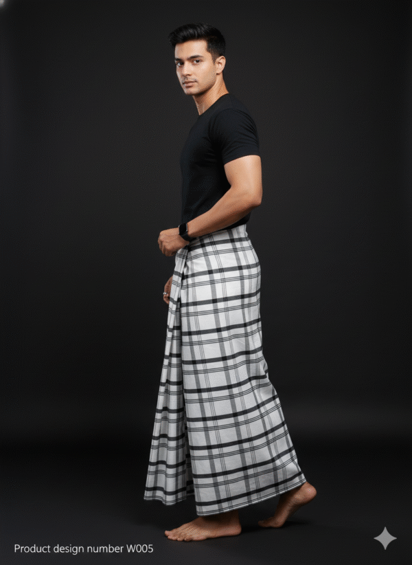 Men's Modern Lungi - Bold Black & White Checkered Design