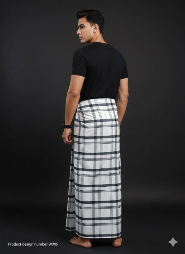 Men's Modern Lungi - Bold Black & White Checkered Design