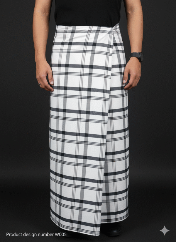 Men's Modern Lungi - Bold Black & White Checkered Design
