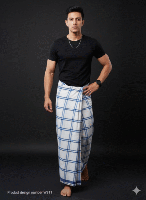 Generated Image October 19, 2025 - 7_36PM Men's Stylish Lungi - Crisp White & Blue Checkered Design