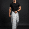 Men's Modern Lungi - Crisp White & Grey Checkered Design