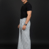 Men's Modern Lungi - Crisp White & Grey Checkered Design