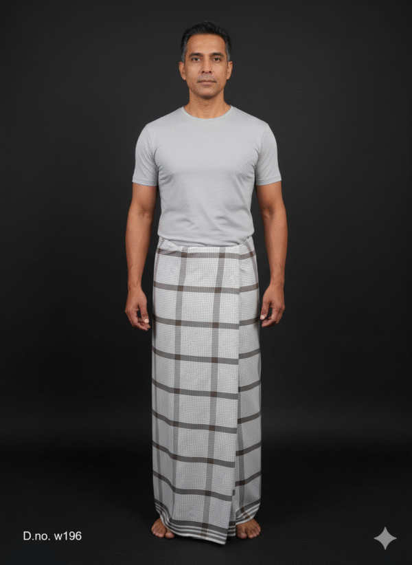 Men's Classic Plaid Lungi - Subtle Grey & Brown Check Design