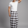 Men's Stylish Lungi - Classic Brown and White Plaid Design