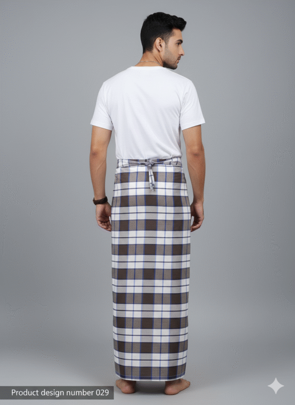 Men's Stylish Lungi - Classic Brown and White Plaid Design