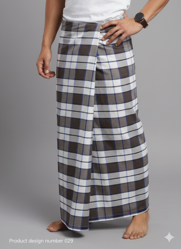 Men's Stylish Lungi - Classic Brown and White Plaid Design
