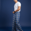 Men's Modern Lungi - Bold Navy Blue & White Plaid Design