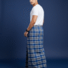 Men's Modern Lungi - Bold Navy Blue & White Plaid Design