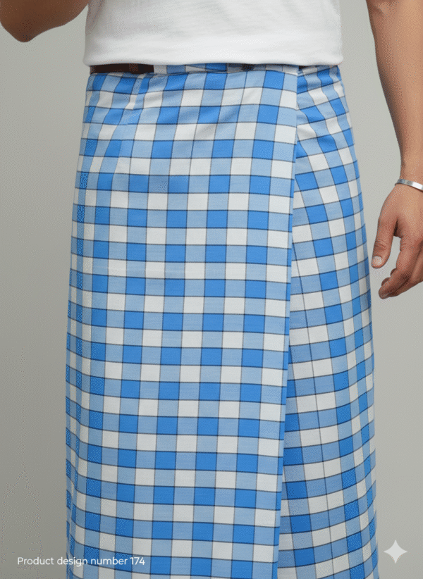 Men's Modern Lungi - Crisp Blue & White Checkered Design