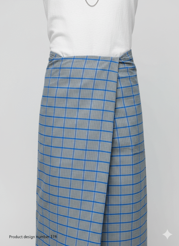 Men's Stylish Lungi - Modern Grey & Blue Plaid Design