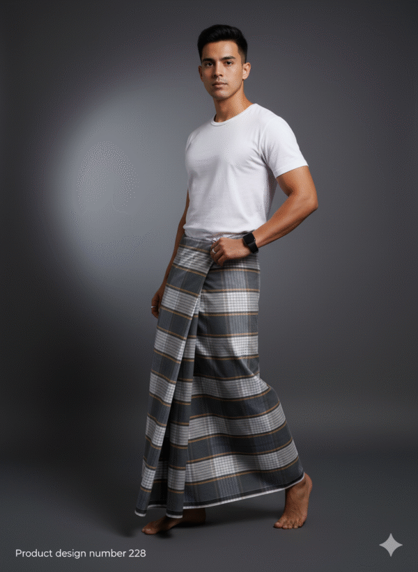 Generated Image September 28, 2025 - 8_46PM (1) Men's Stylish Plaid Lungi - Sophisticated Grey and Brown Design