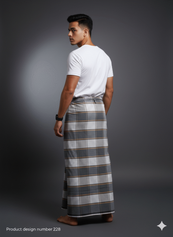 Generated Image September 29, 2025 - 6_13PM Men's Stylish Plaid Lungi - Sophisticated Grey and Brown Design