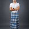 Men's Stylish Lungi - Modern Blue & Grey Plaid Design