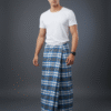 Men's Stylish Lungi - Modern Blue & Grey Plaid Design