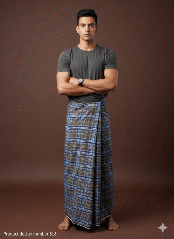 Generated Image September 30, 2025 - 8_02PM Men's Stylish Lungi - Earthy Brown & Blue Plaid Design