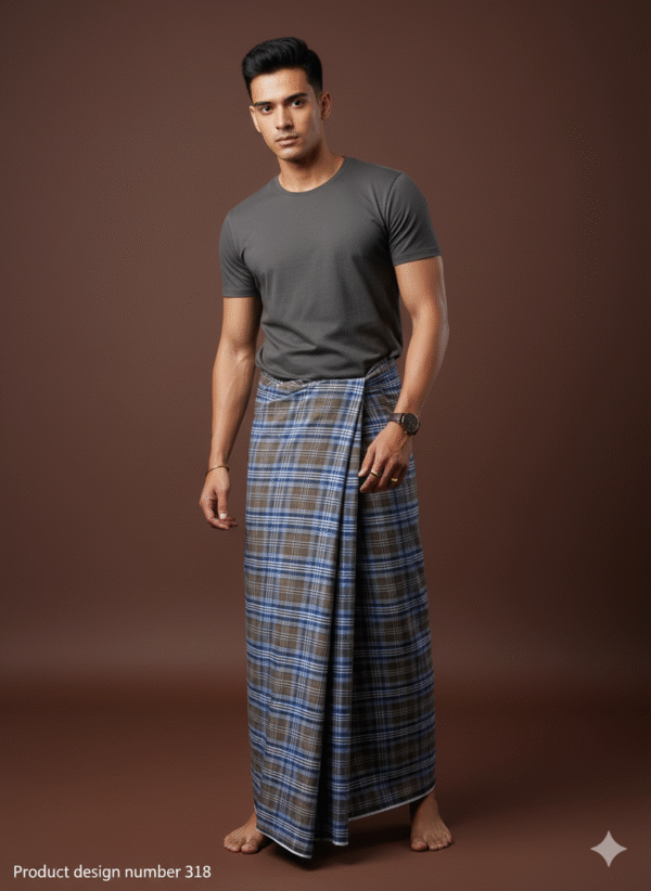 Generated Image September 30, 2025 - 8_08PM Men's Stylish Lungi - Earthy Brown & Blue Plaid Design