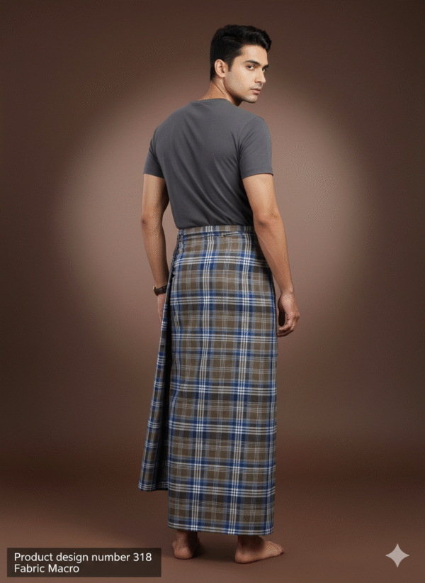 Generated Image September 30, 2025 - 8_11PM Men's Stylish Lungi - Earthy Brown & Blue Plaid Design